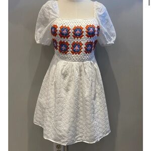 Fate Crochet Eyelet Bodice Dress w/ Granny Squares Mini Hobo Sz Small NWT